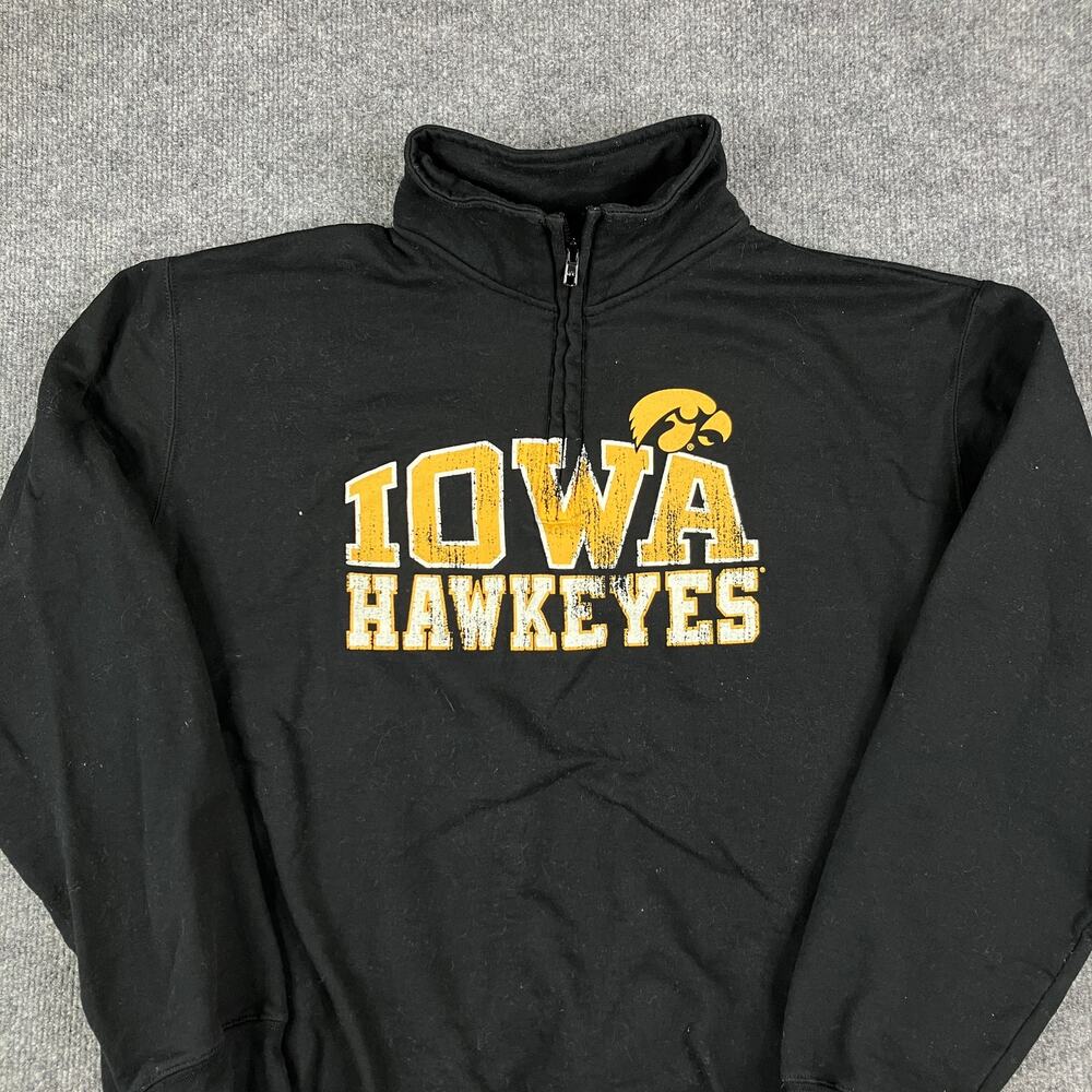 Champion Iowa Hawkeyes Sweatshirt Mens L Black 1/4 Zip Pullover NCAA Graphc